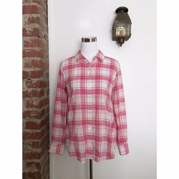 Vineyard Vines Relaxed Fit Plaid Shirt Button Up Blouse Whale Logo Womens Size 4 - Picture 1 of 10